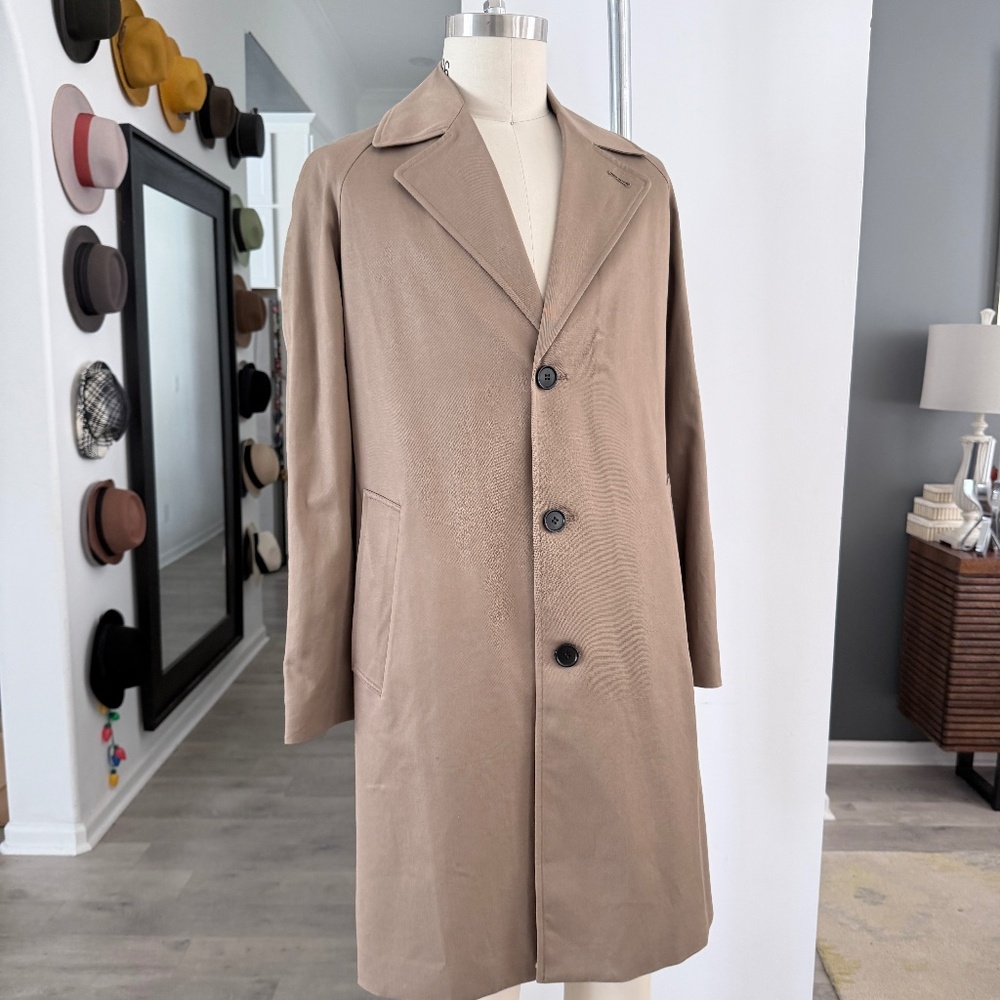 AllSaints Men’s Brown Men's Trench Coat Cotton/Poly‎ Blend, Large, leopard lined
